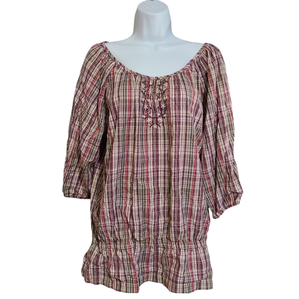 Plaid Peasant Top XL